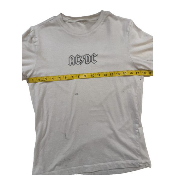 AC/DC Shirt Womens Small White Band Rock Graphic Back Print Thrashed Y2K Fader - Picture 6 of 10
